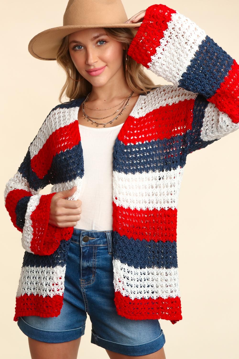 Haptics Patriotic Stripe Long Sleeve Cardigan