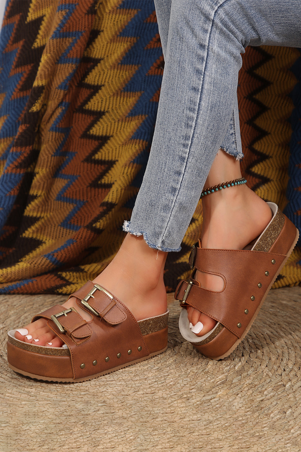 Chestnut Buckle Platform Sandal - Klazzi Fashion Boutique