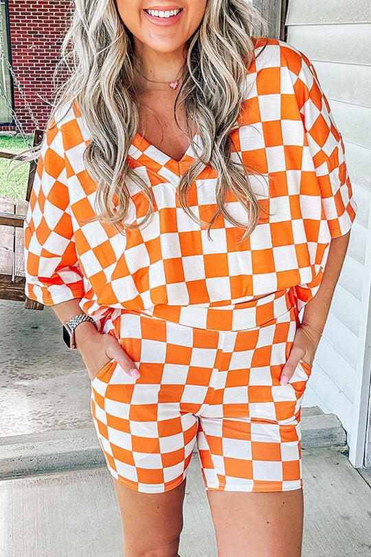 Checker Orange Two-Piece Short Lounge Set