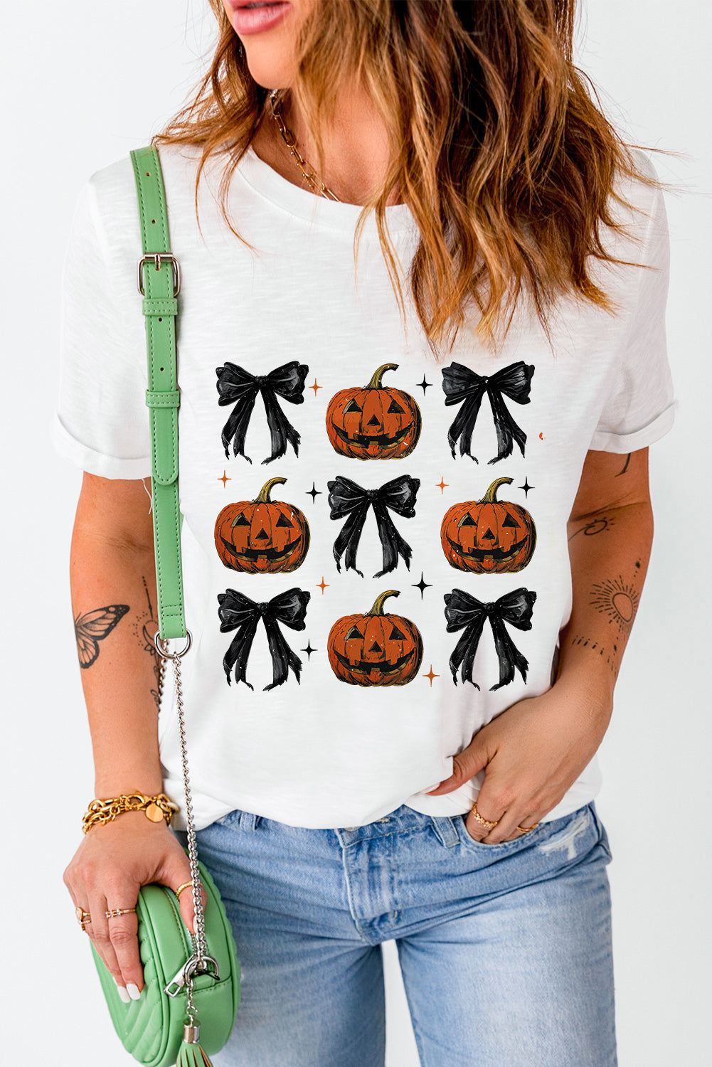 Halloween Pumpkin Faces and Bows Graphic T Shirt