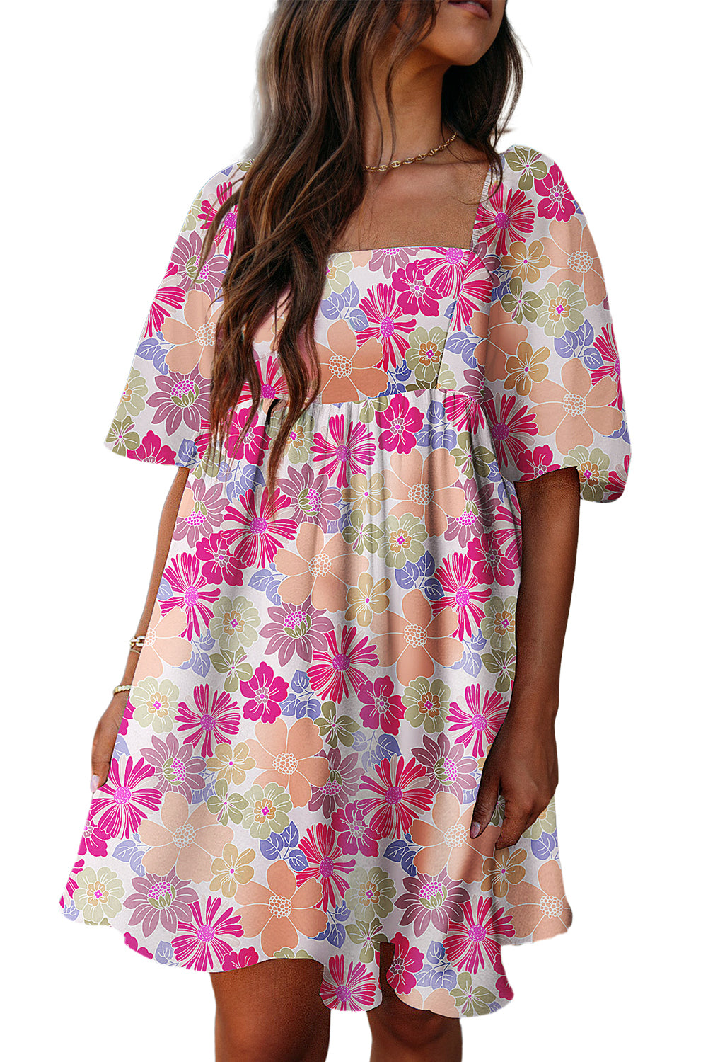 Fushia Summer Floral Babydoll Dress