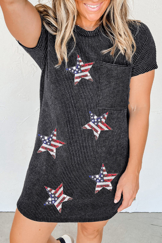 Gray Sequin Star Flags T-shirt Dress