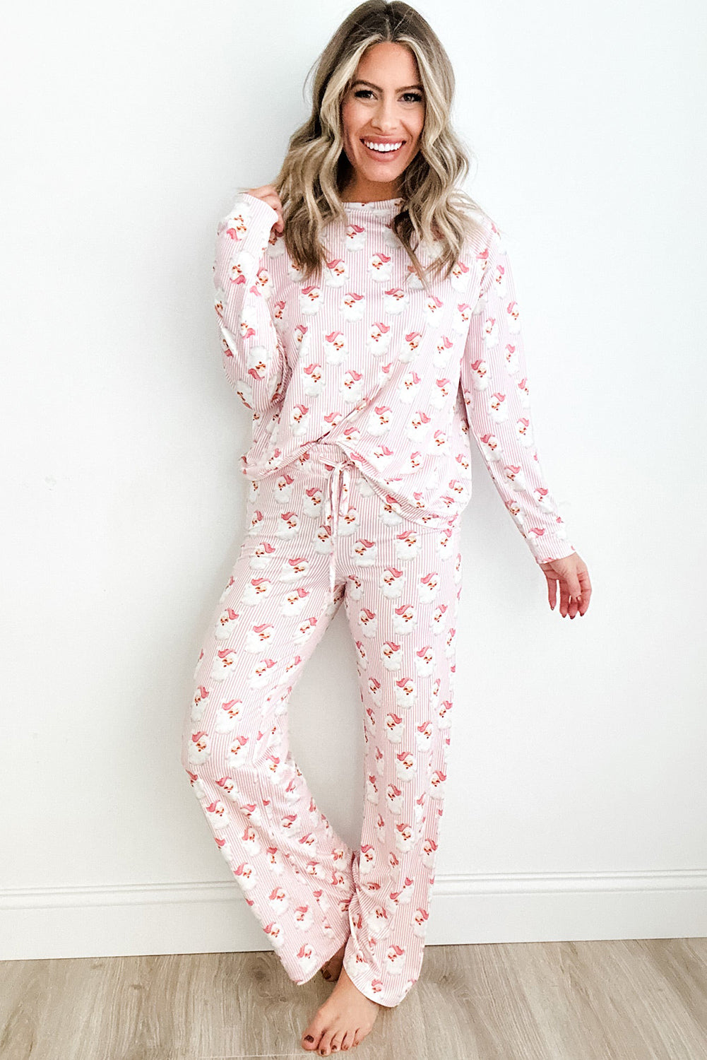 Striped Pink Santa Claus Two Piece Lounge Set