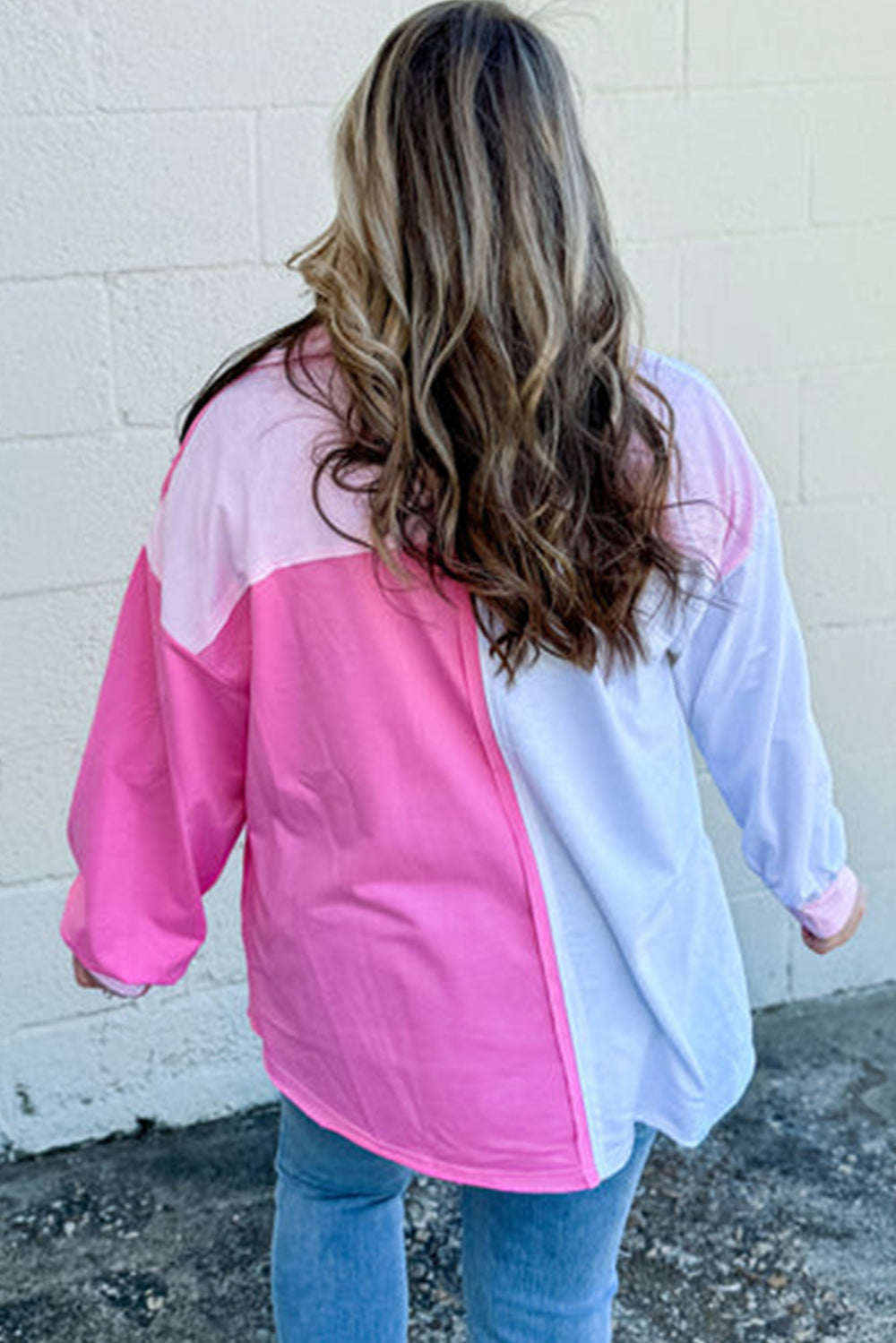 Jenny Pink Half Button Plus Size Sweatshirt