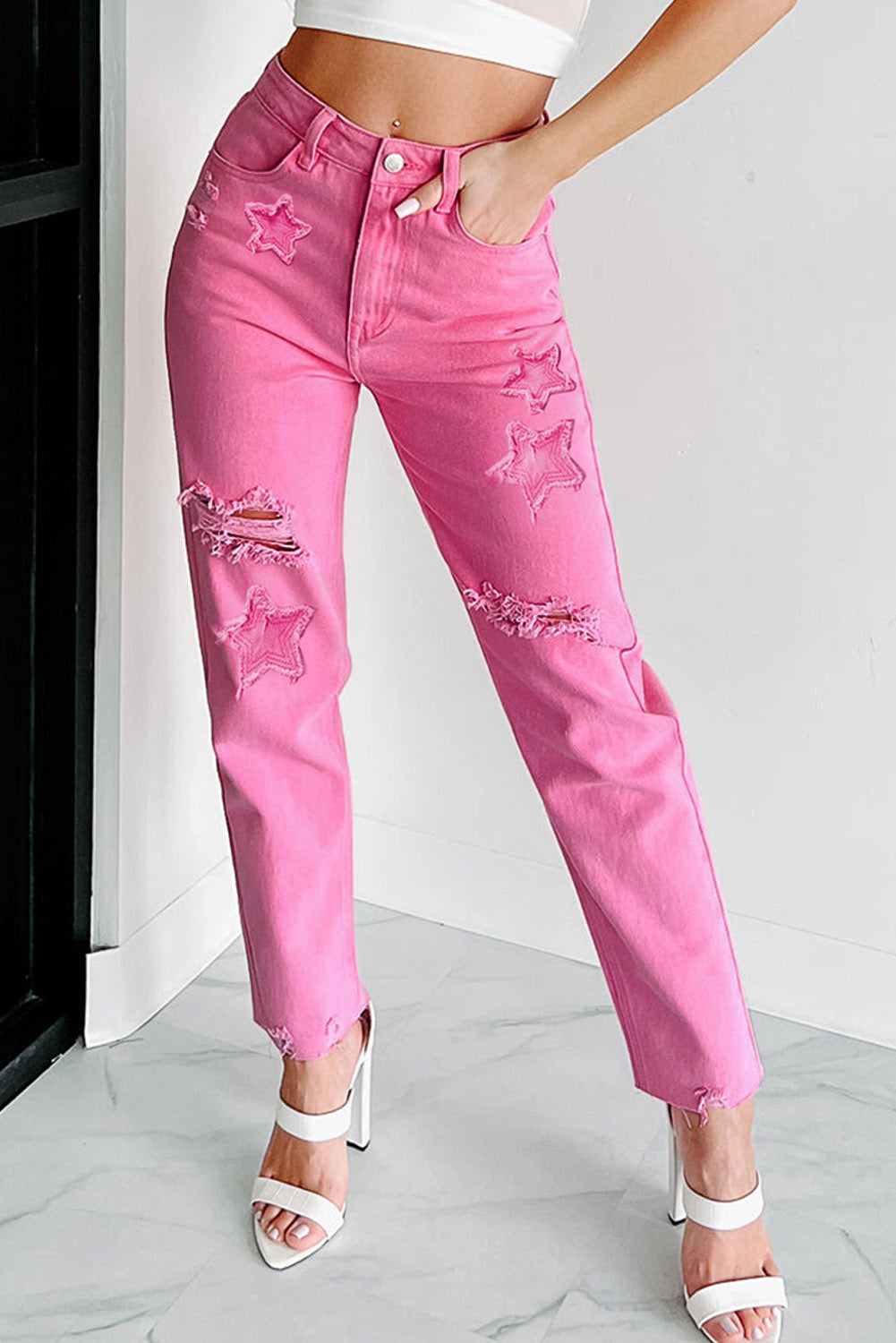 Star Pink Straight Leg Denim - Klazzi Fashion Boutique