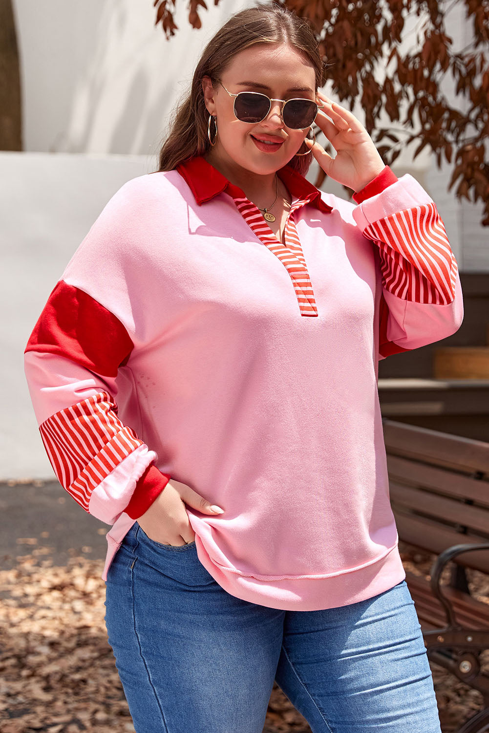 Striped Candy Cane Valentine Pink Plus Size Sweatshirt