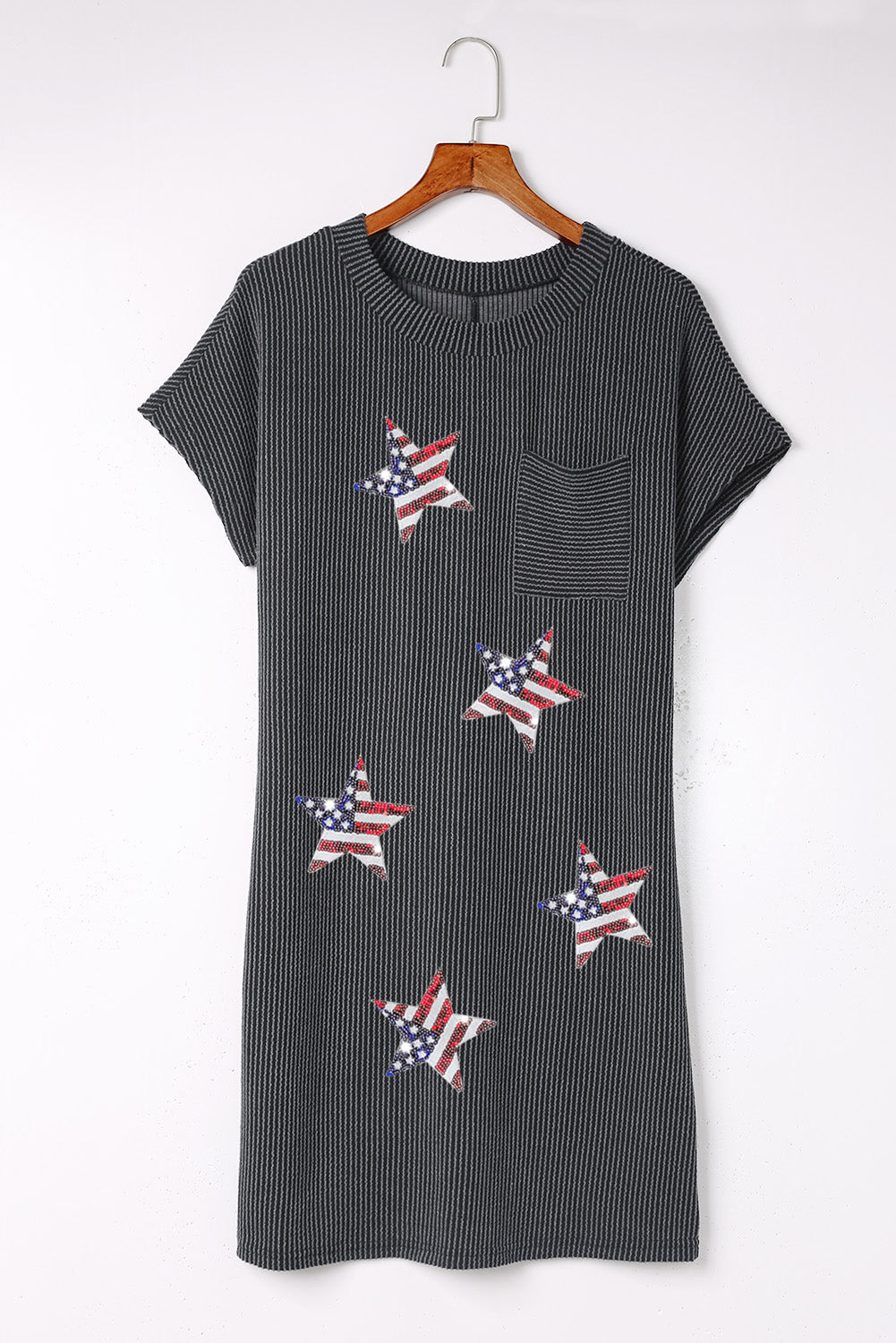 Gray Sequin Star Flags T-shirt Dress