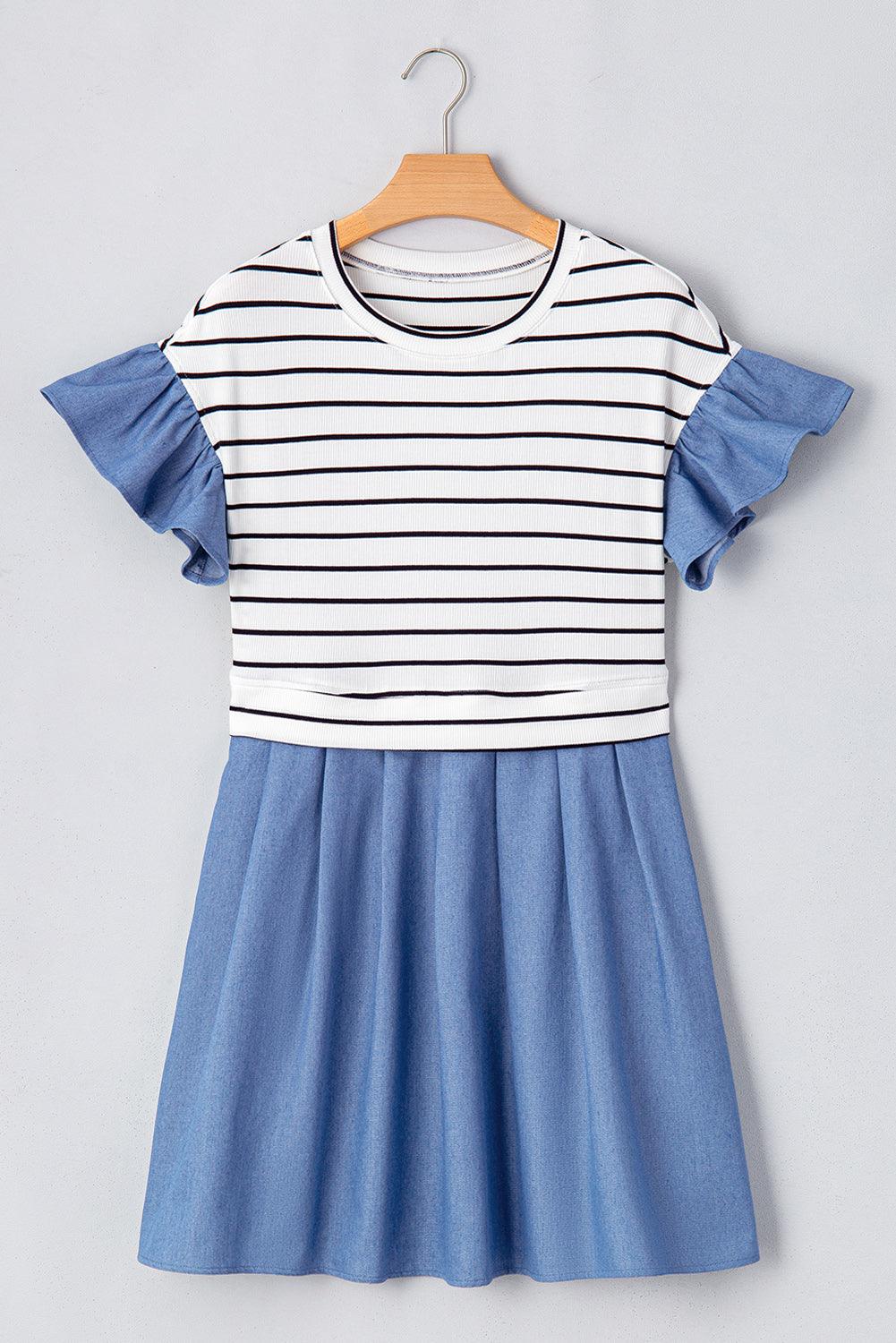 Denim Stripe Ruffle Mini Dress