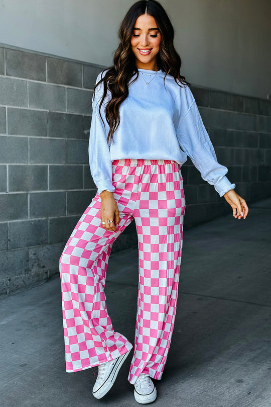 Checked Wide Leg High Waist Pants