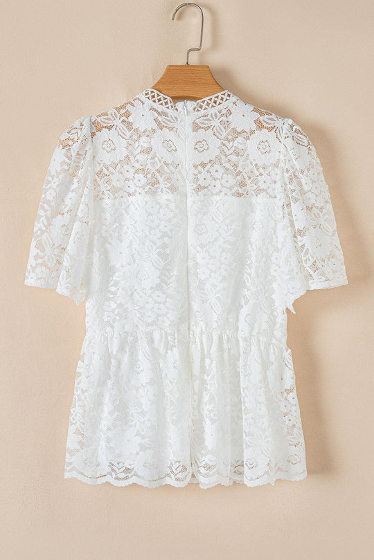 White Lace Peplum Floral Blouse