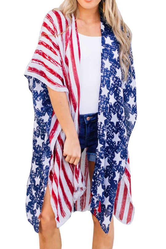 Star & Stripes Open Front Cover Up - Klazzi Fashion Boutique