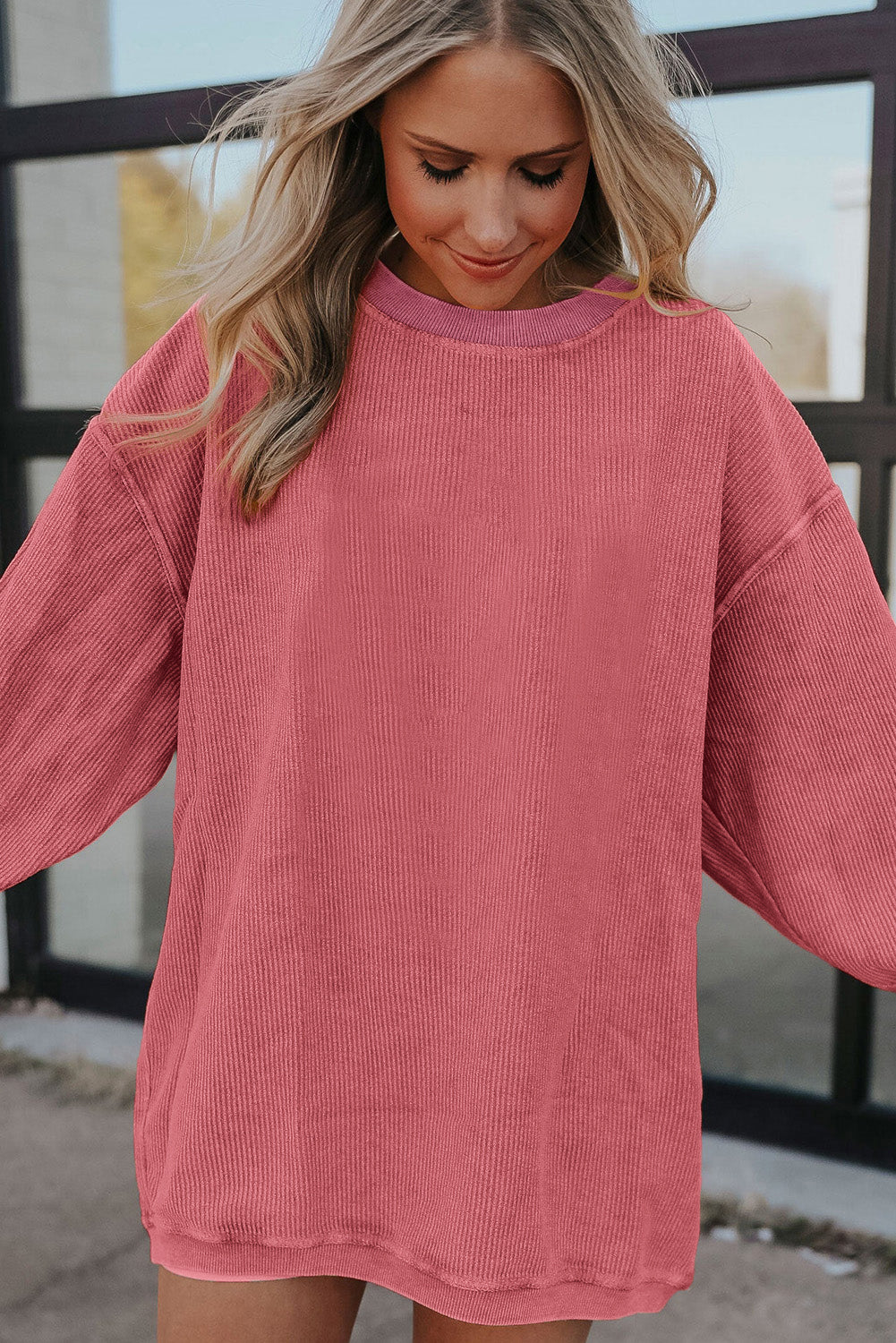 Slouchy Ribbed Corduroy Oversized Sweatshirt