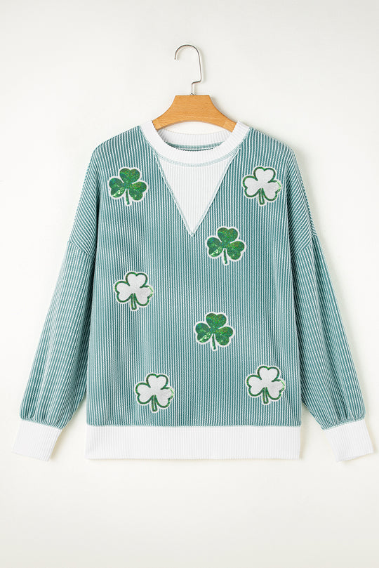 Corduroy Sequin Clover Graphic Sweater