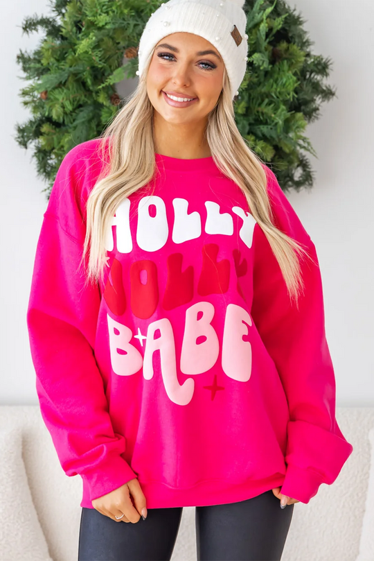 Oversized Christmas "Holly Jolly Babe" Graphic Sweatshirt