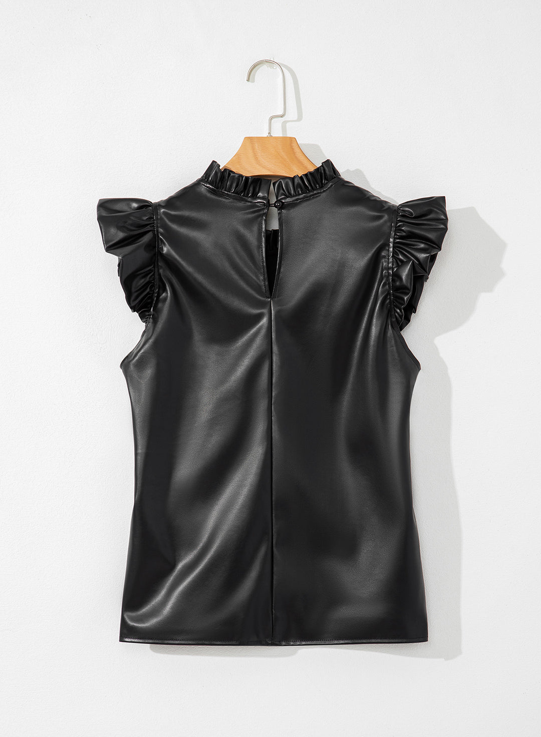 Ruffled Black Pleather Blouse