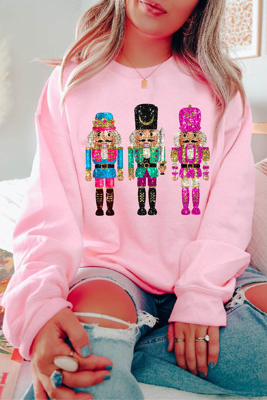 Pink Cute Multicolor Sequins Nutcracker Christmas Sweatshirt