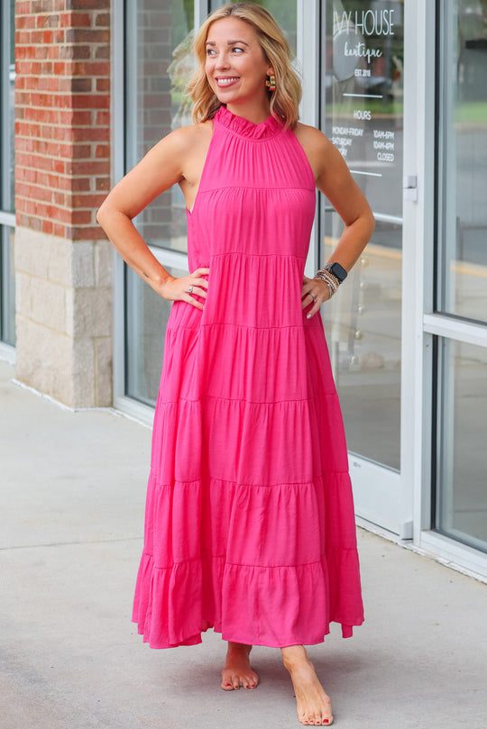 Rosey Pink Long Tiered Maxi Dress