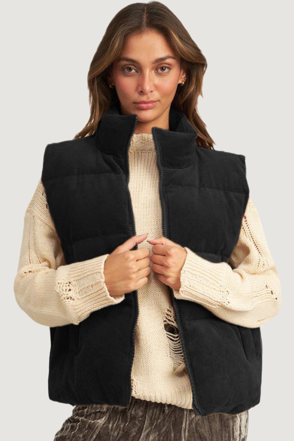  Corduroy Zip Puffer Vest