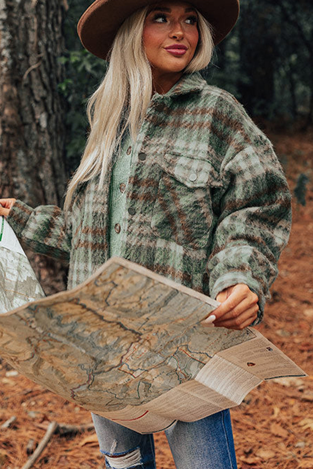 Sage Plaid Collar Shacket