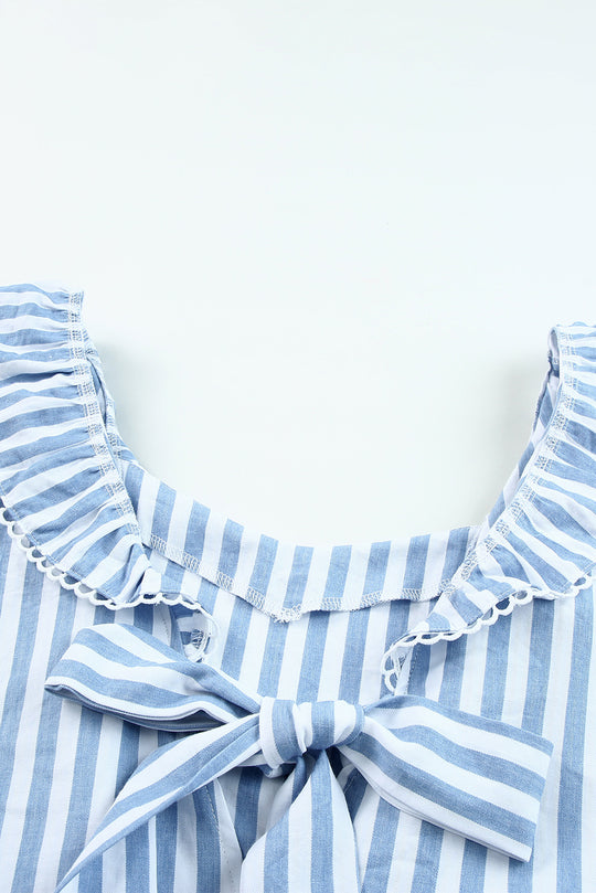 Ruffled Blue Striped Tie Back Tank Top