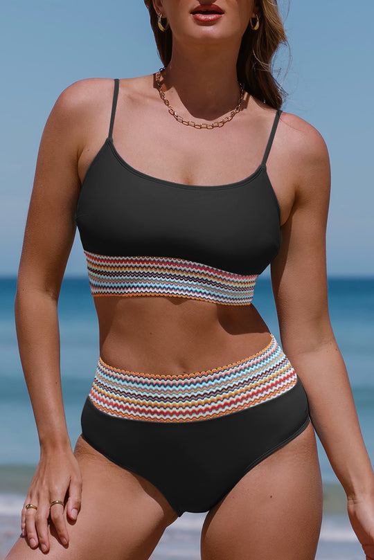 Bella Striped Black Bikini Swimsuit - Klazzi Fashion Boutique