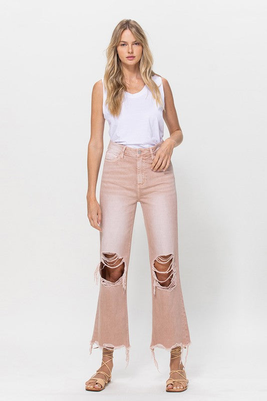 90's Vintage Blush Pink Crop Flare Jeans - Klazzi Fashion Boutique