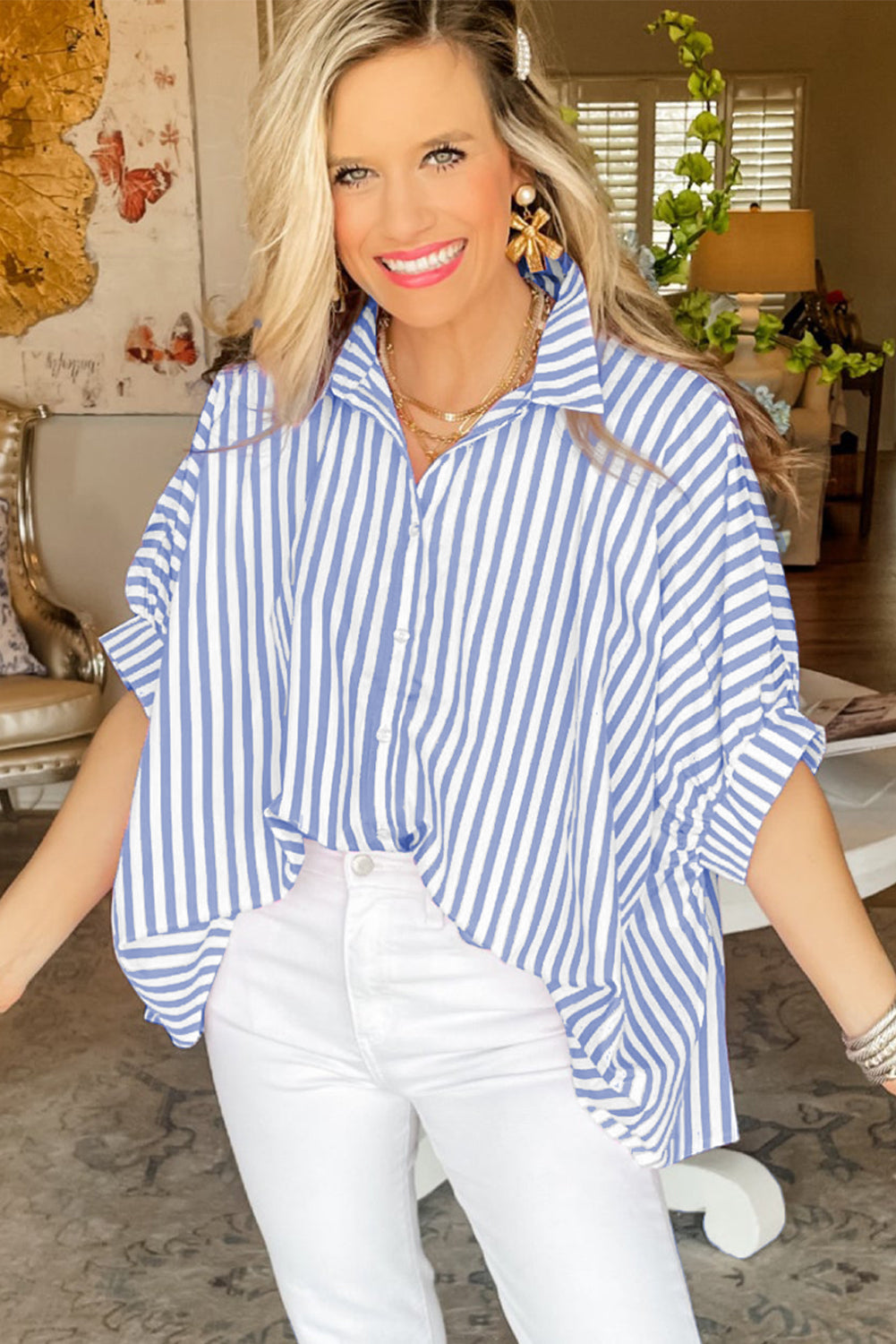 Sky Blue Stripe Oversize Shirt