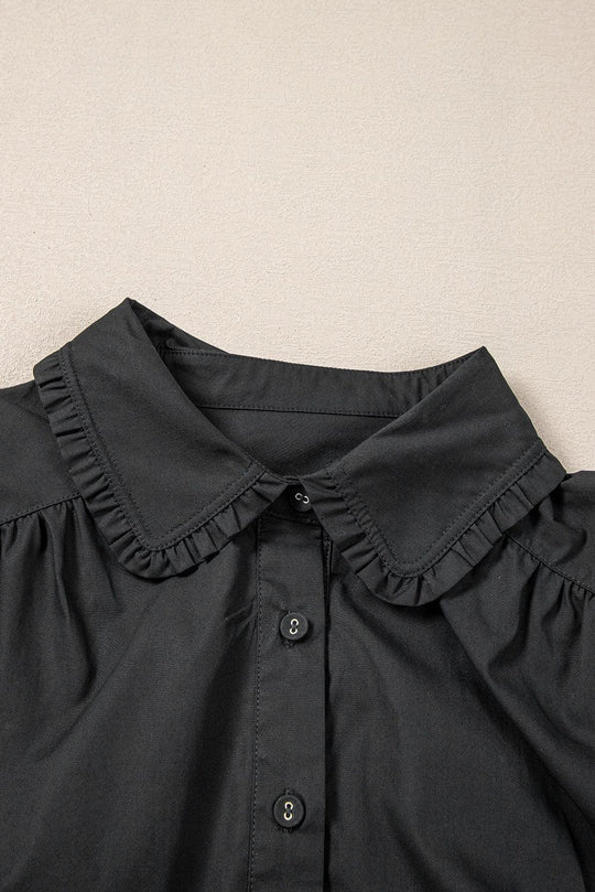 Teri Black Ruffled Shirt Style Dress