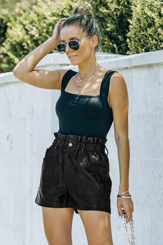 Black Faux Leather High Rise Shorts