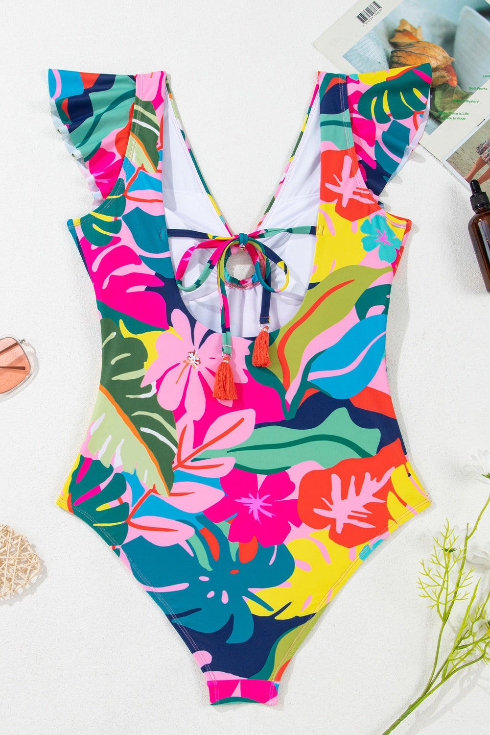  Tropical Backless One-Piece Swimsuit