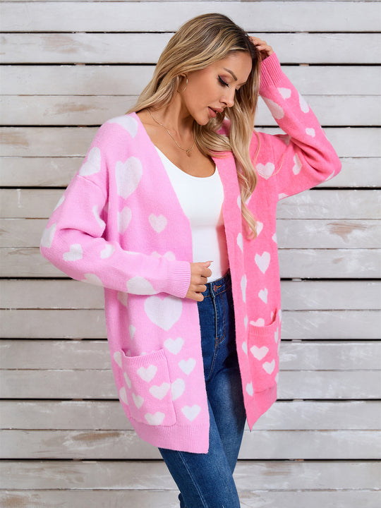 Love Hearts Valentine Long Sleeve Cardigan