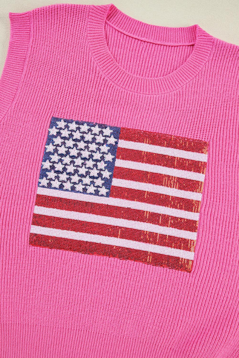 Sparkling Sequin American Flag Knitted Vest