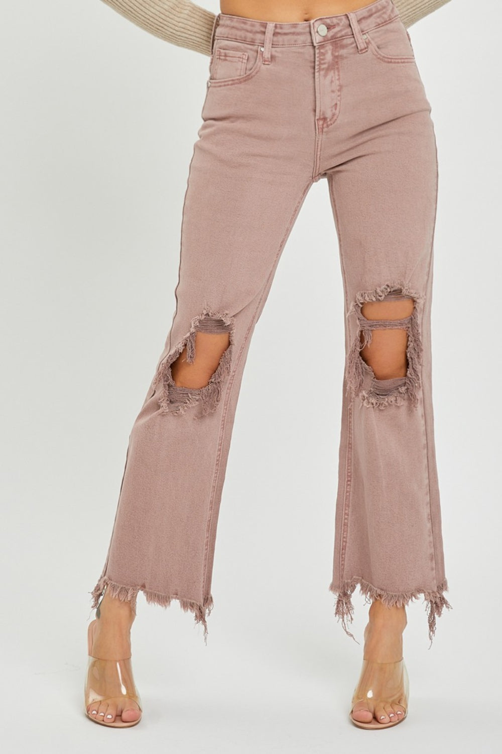 Mauve RISEN Distressed Ankle Bootcut Jeans