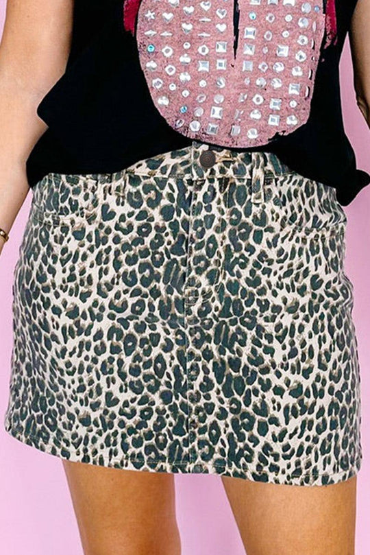 Mini Denim Leopard Skirt