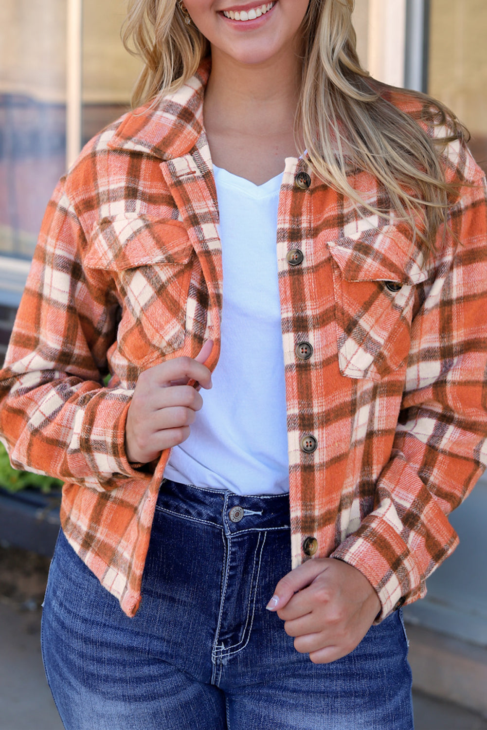 Plaid Orange Short Jacket