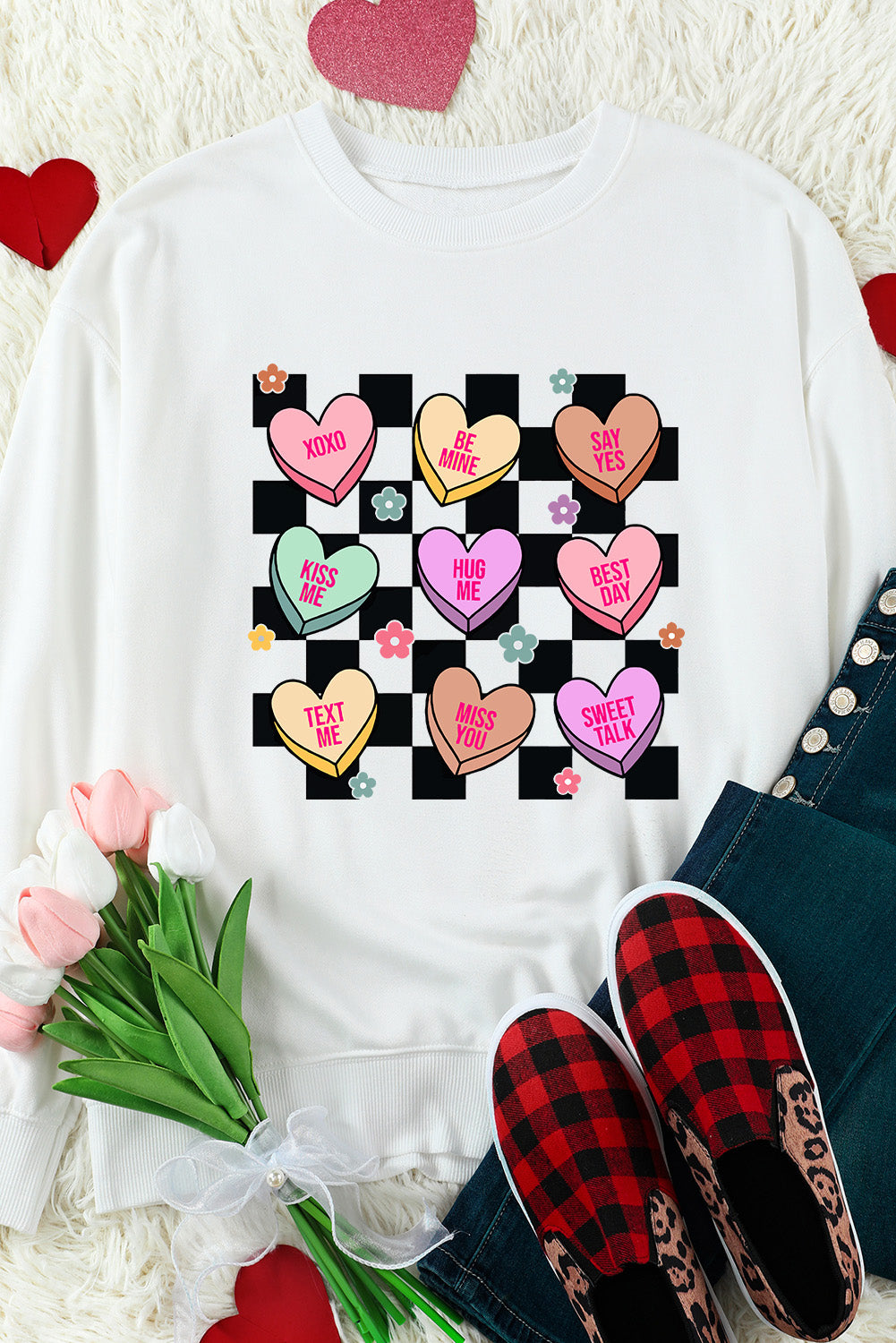 Checkered Multicolor Valentine Hearts Sweatshirt