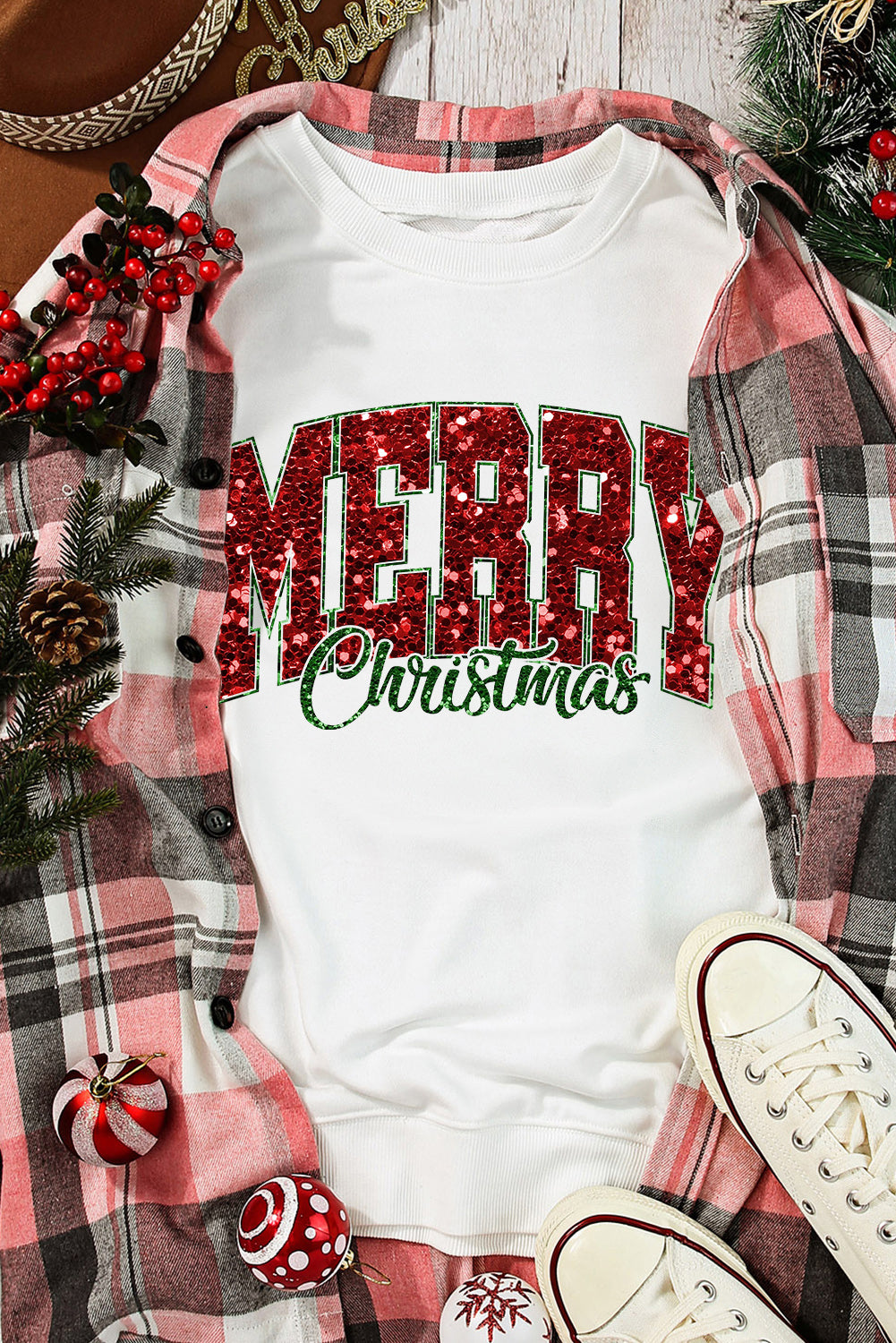 Christmas Sequins "Merry" Graphic Sweatshirt