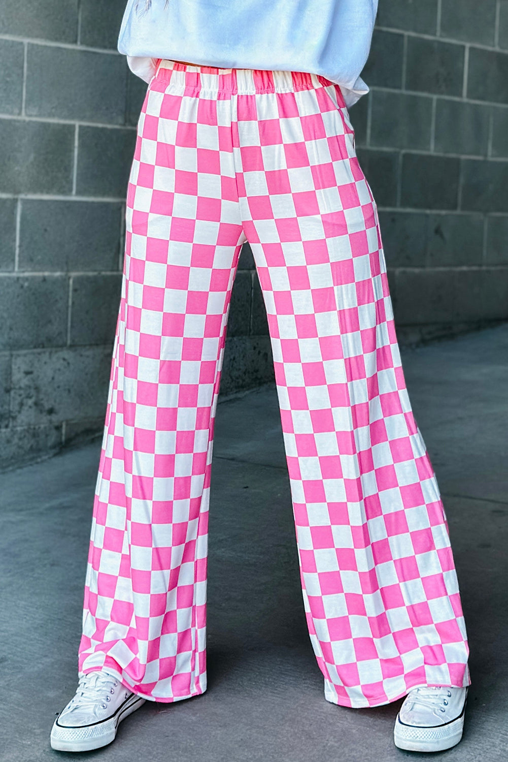 Checked Wide Leg High Waist Pants