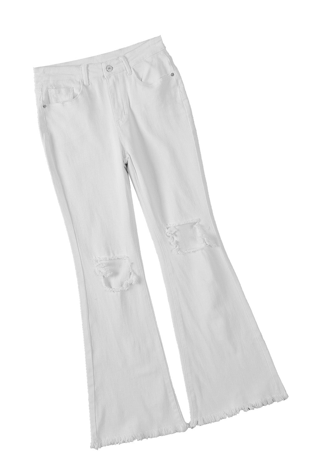 White Distressed Frayed Flare Denim Jeans - Klazzi Fashion Boutique