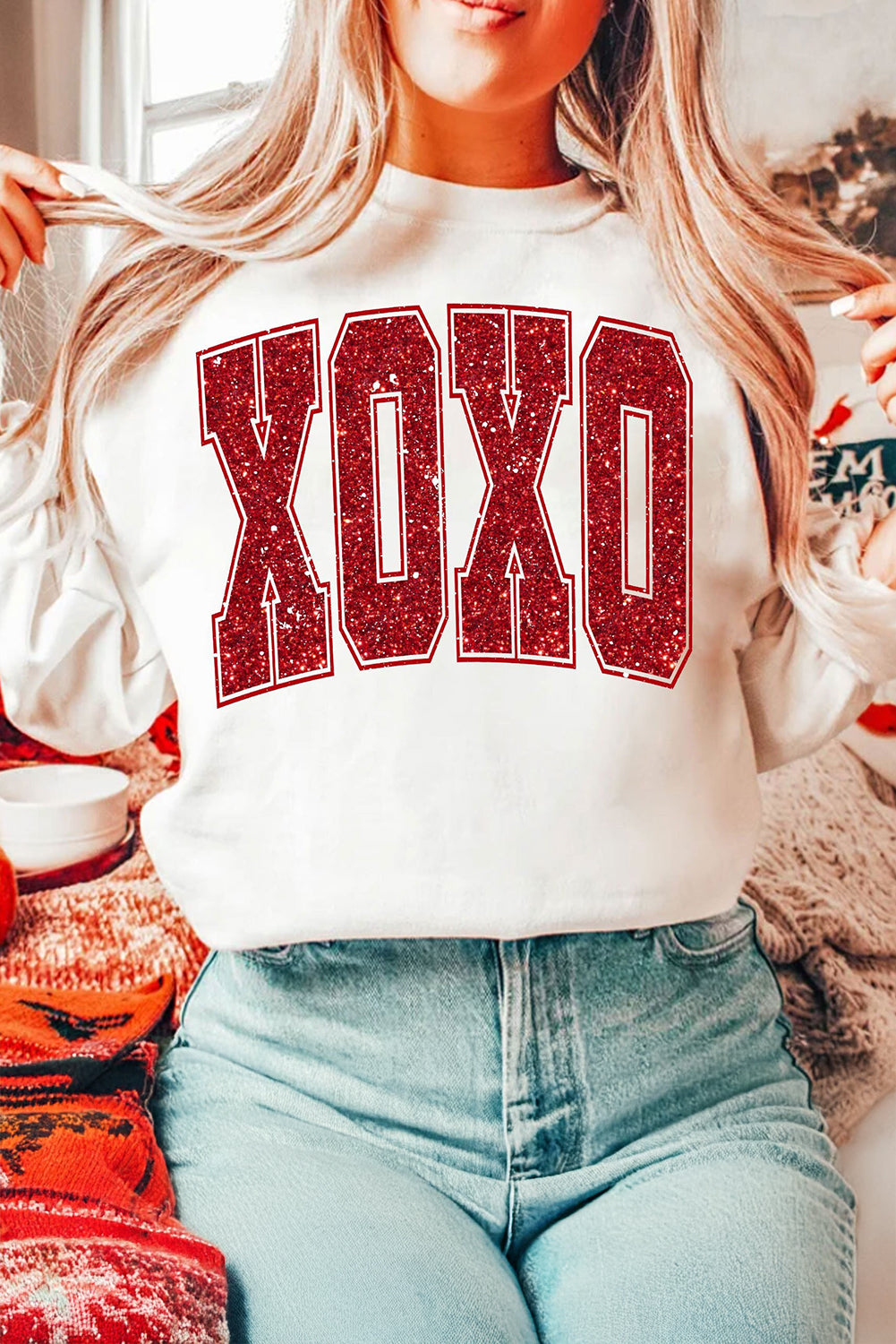 Glitter Red XOXO Graphic Valentines Sweatshirt