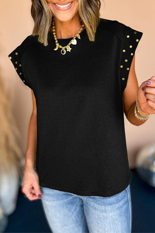 Dark Grey Studded Short Sleeve Top