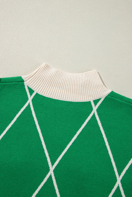 Holly Pom Pom Green Diamond Pattern Sweater