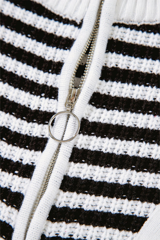 Stripe Zipper Collar Sweater