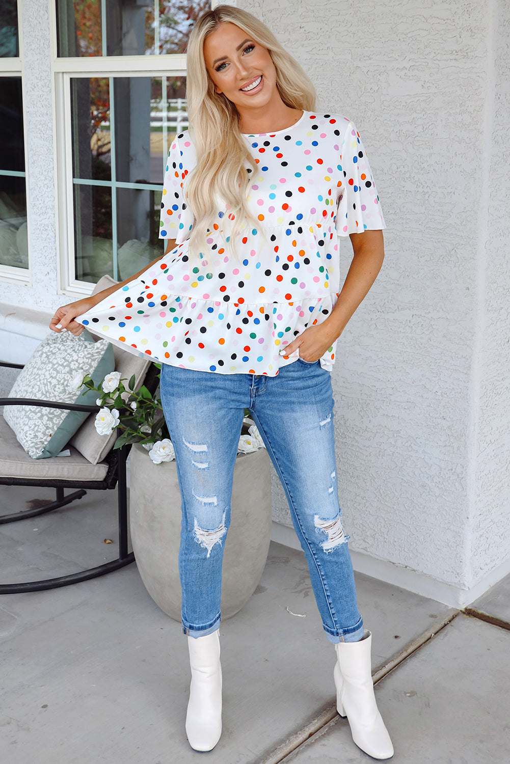 Multicolor Party Pop Polka Dot Ruffled Blouse