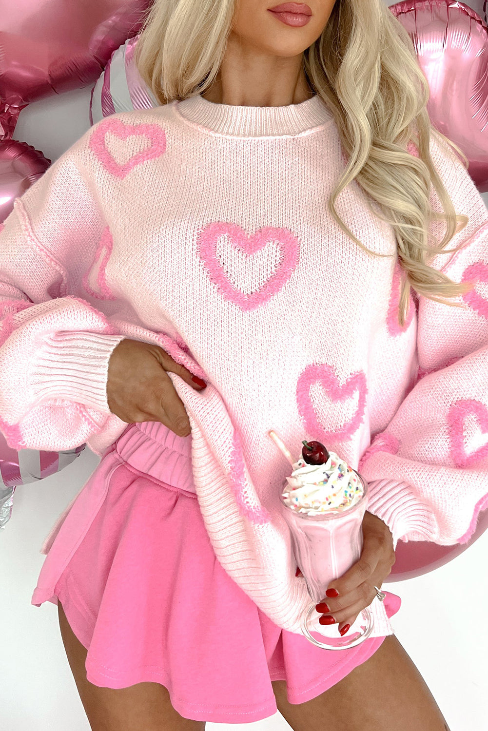 Pink Heart Baggy Sweater