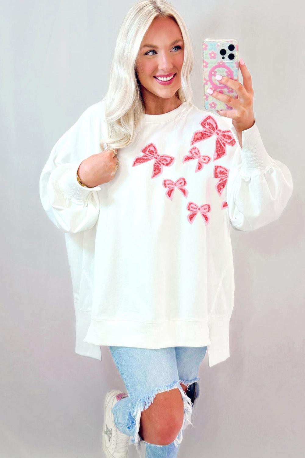 Sequin Designer Bows Oversize Sweatshirt