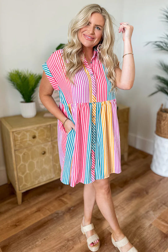 Stripes and Brights Multicolor Shirt Dress