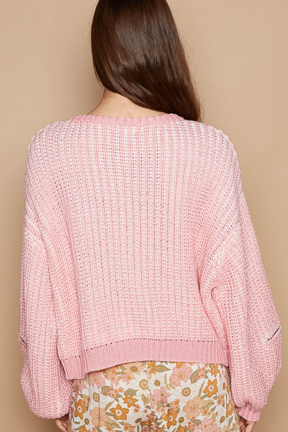 Addi Pink Zipper Heart Point Sleeve Sweater