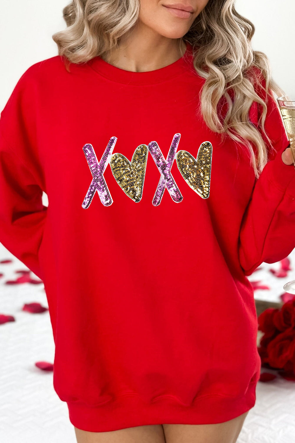 Valentine Heart Glitter XOXO Graphic Sweatshirt