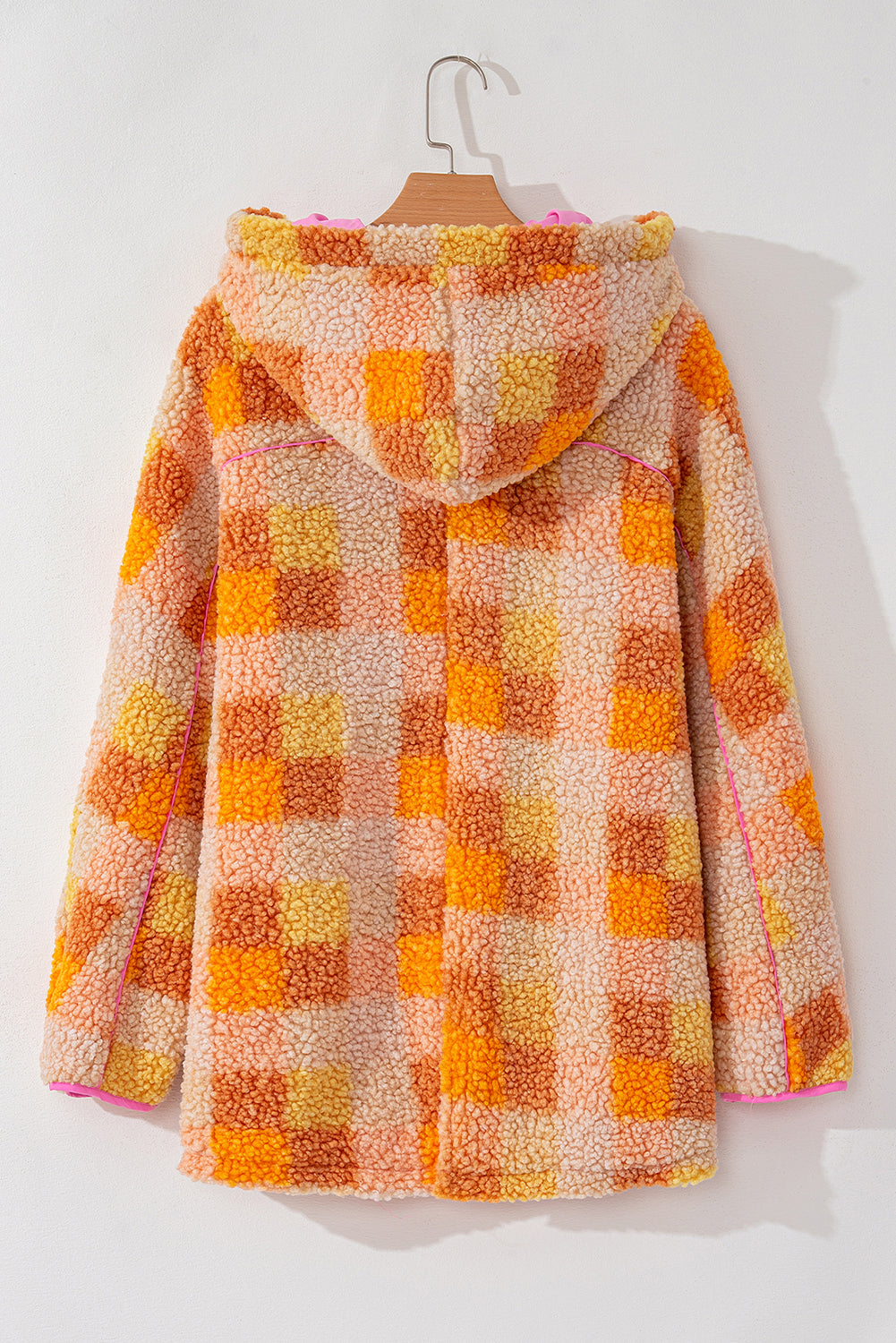  Checkered Orange Sherpa Hooded Jacket